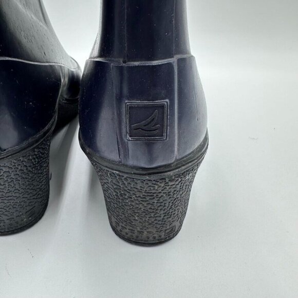 Sperry Boots Women 7 Waterproof Rain Navy Blue 2" Heel Cuff Rubber Anchor Button - Picture 4 of 10